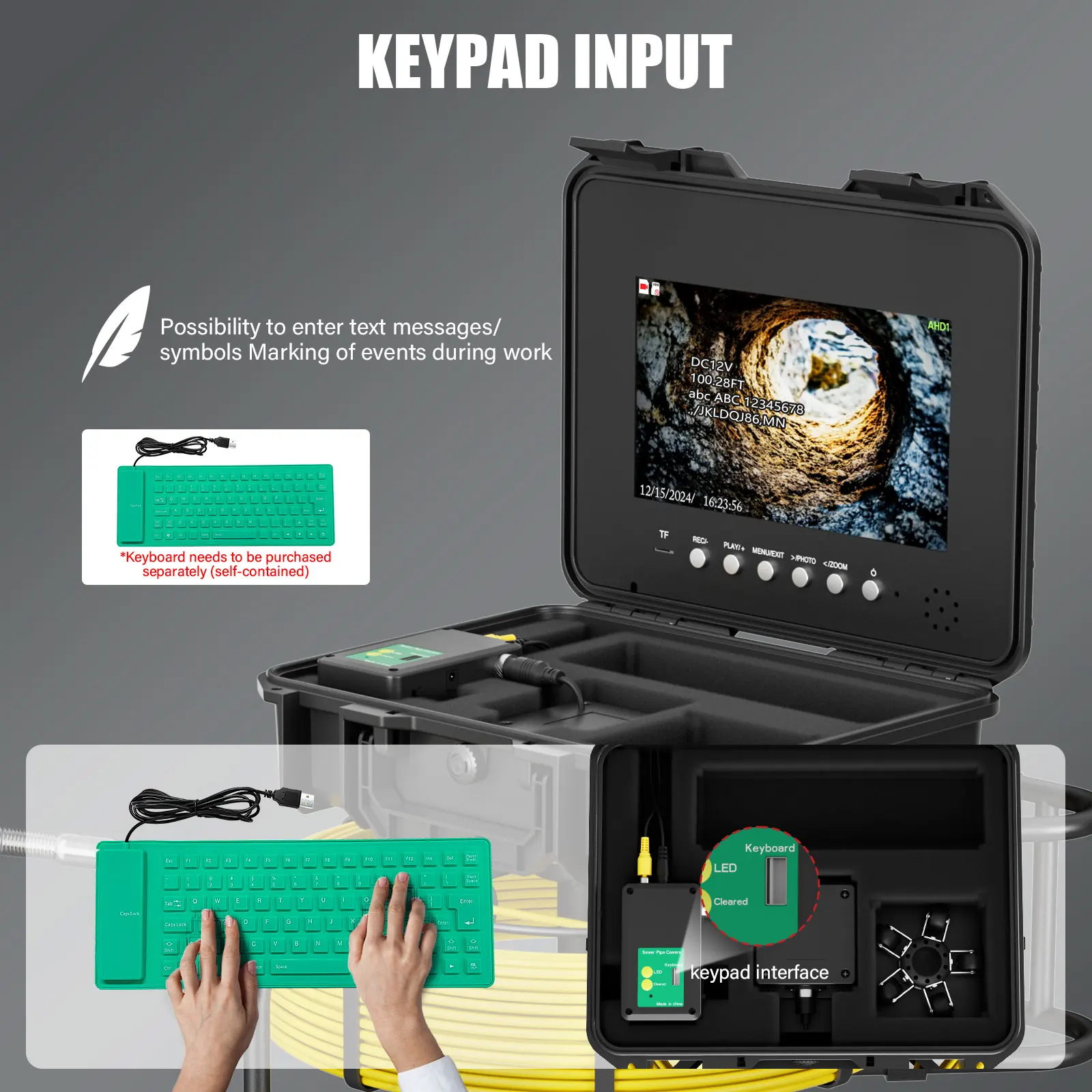

Sewer Camera 10.1In with Pipe Camera Borescope Camera with Light, Drain Camera, 7mm Cable, Self-Leveling, 512Hz Locator ahd DVR