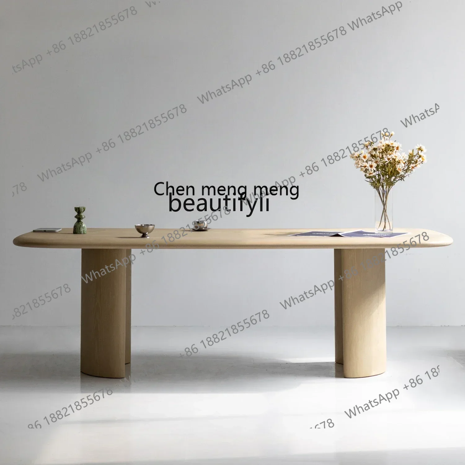 182C Semi-round dining table household cream style log color dining table Nordic thickened tabletop