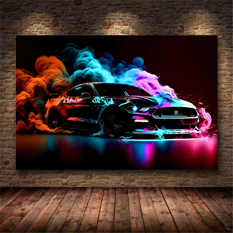 Colorful Supercar Fords Mustang Shelby GT500 Red Car Modern Canvas Paintings Wall Pictures Living Room Decor Posters and Prints