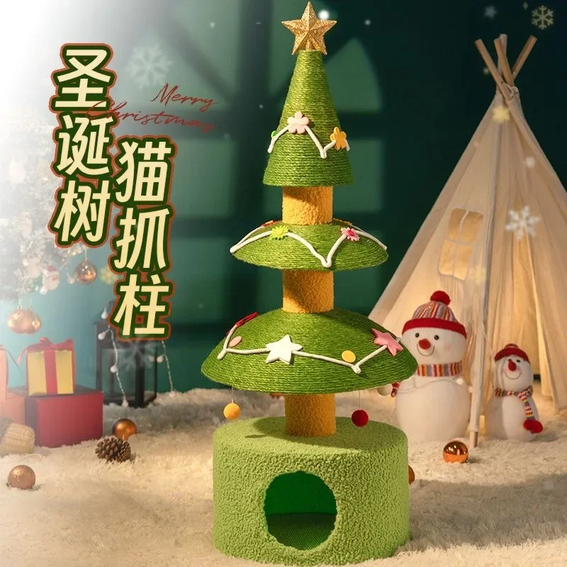 Christmas cat climbing frame integrated with winter plush cat frame,small and non occupying wear-resistant cat scratching column