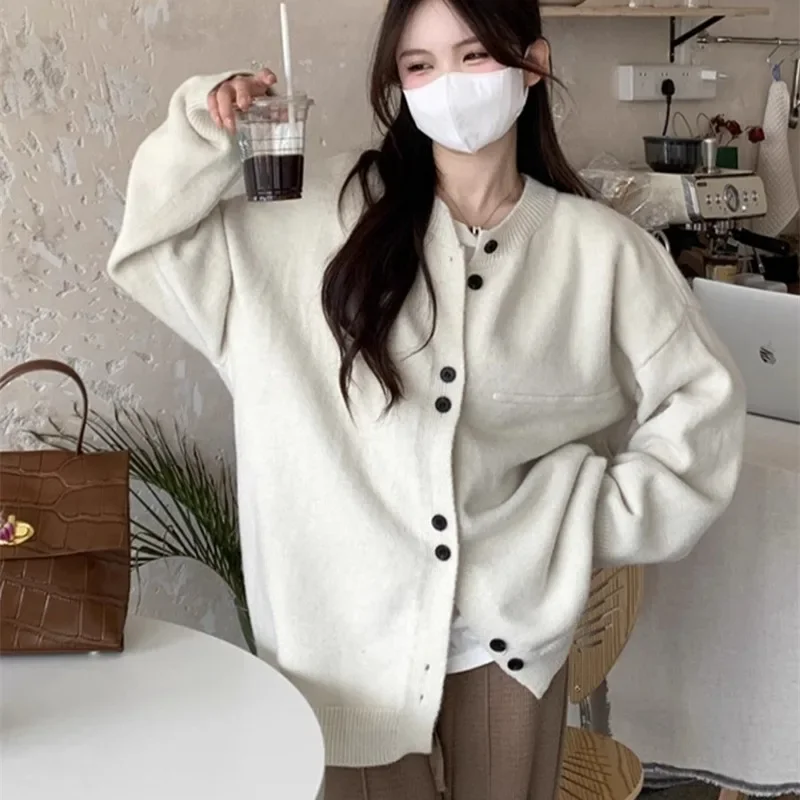 

Cardigan Women Solid Japanese Style All-match Lazy Chic Outwear Knitted Loose Fit Students Minimalist Slouchy Popular Trendy Ins