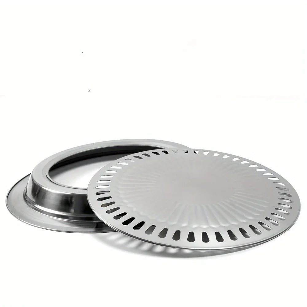 1pc Stainless Steel Non-Stick Smokeless BBQ Grill Pan Grade Dishwasher Safe Indoor/Outdoor Grill with Ventilation Holes