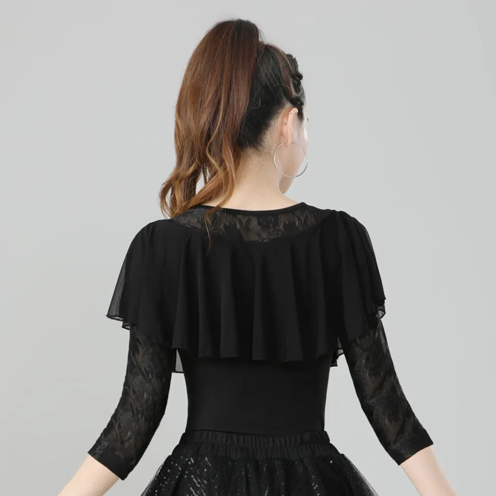 قميص رقص مربع للسيدات البالغات 3/4 كم مادة مرنة عالية أداء ممارسة الرقص اللاتيني سيناريوهات متعددة #4