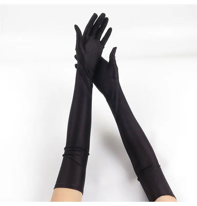 Damen Satin Long Fäustling Stage Performance mehrfarbige Frauen schwarze Handschuhe sexy Accessoires Cosplay weich glatt solide High Stretch