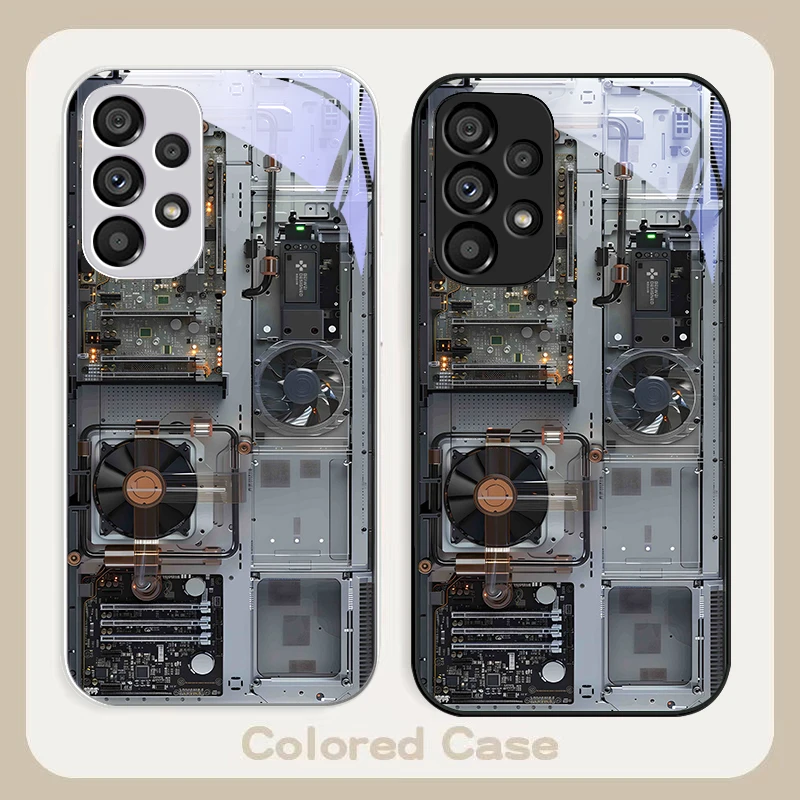 Gray Motherboard Fan For Samsung Galaxy S24 Plus S20 21 FE S23 Ultra S8 9 A70 72 73 50 51 52 53 Tempered Glass Phone Case