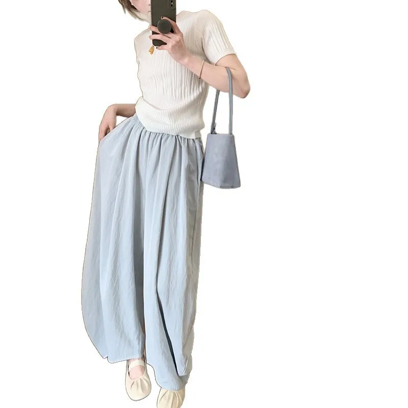 Pantalones informales con cápsula de frijol para mujer, pantalones para caminar de pierna ancha, holgados, adelgazantes, de cintura alta, drapeados, versátiles, para verano 2025