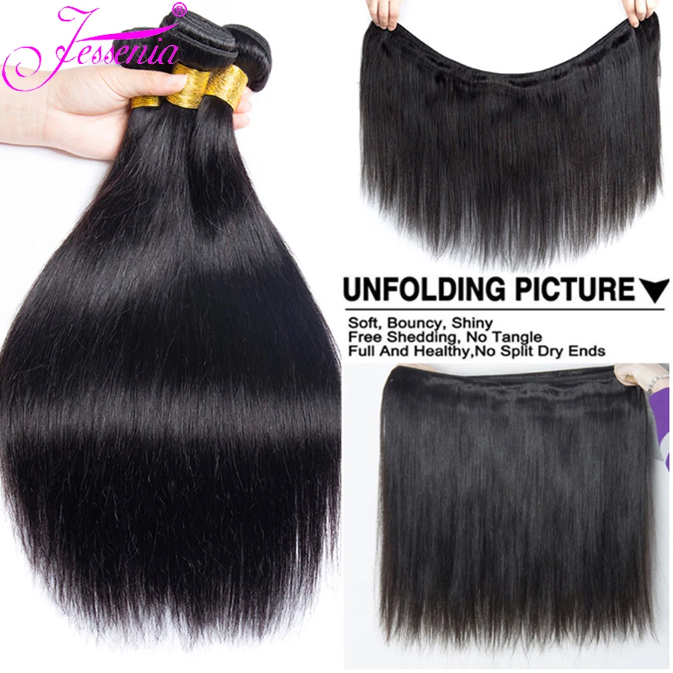 Straight Hair Bundles 100% Natural Human Hair Extensions 26 28 30 Inches Natural Black Color 1B Brazilian Unprocessed Human Hair