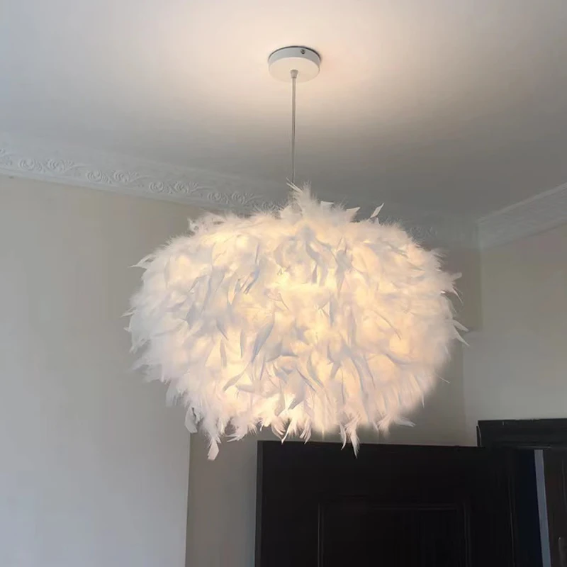 

Modern Feather Pendant Light Warm Bedroom Light Stylish Dining Room Loft Goose Feather Pendant Light Warmlight Atmosphere Lamps