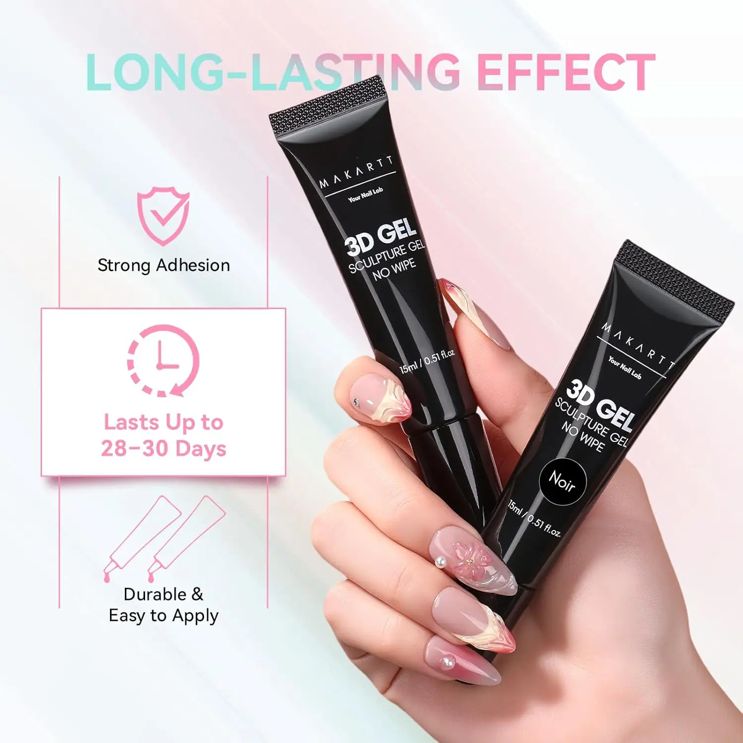 جل أظافر Makartt ثلاثي الأبعاد - جل نحت شفاف ونور لتصاميم الأظافر المنقوشة بنفسك - لا يمسح غراء أظافر أنبوبي سهل الضغط #5