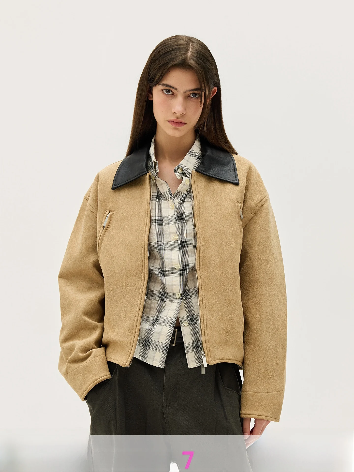 

American Retro Suede Zipper Work Jaet Detroit Sle Old Money Collar Outerwear Warm Long Sve Polyester Spandex Blend