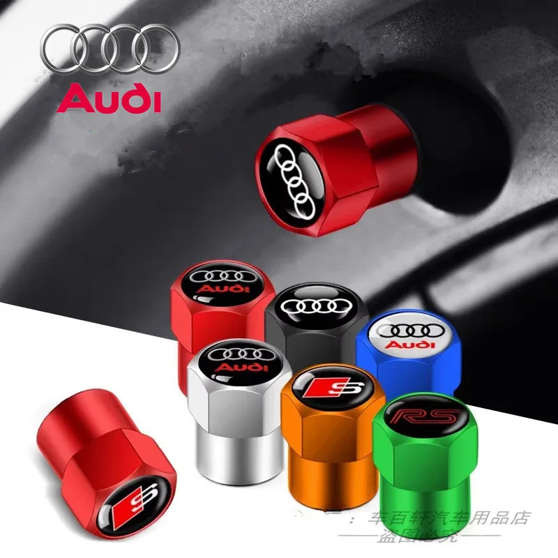 4Pcs Aluminum Car Wheel Tire Air Valve Caps Dust Cover with Color Brand Logo for AUDI RS S SLINE A4 A3 A6 Q3 quattro Q7 TT B8 8P