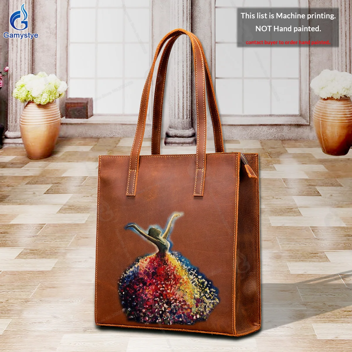 Art Print Customize Totes Dancing woman For women Handbags Designer Shoulder Bag Popular Genuine Leather Gold Lock Hardware 2024