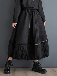 2025 Spring Autumn New Black Vintage Stripe High Waist Skirt Women Plus Size Loose Casual Long Skirts Fashion Elegant Clothing