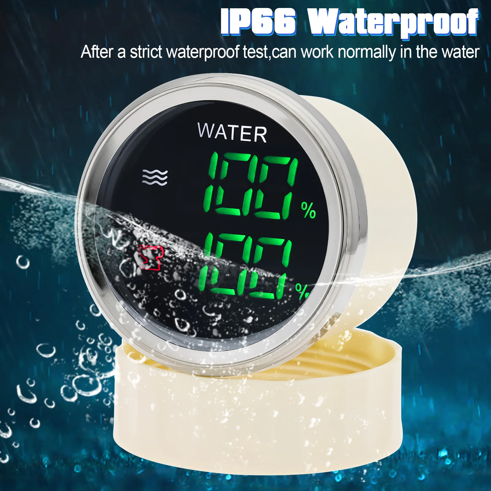 Digital Dual 52mm Gauge with Warning Water Level Indicator+Sewage Level Meter for Water Level Sensor 0-190 Ohm HTG Marine Car