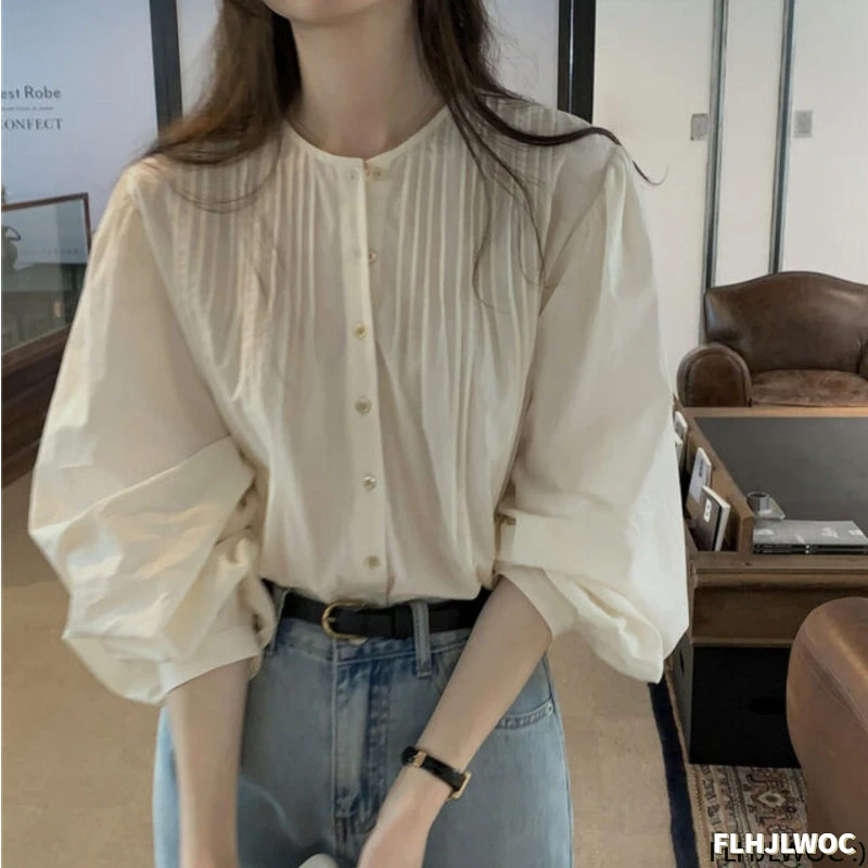 Cotton Blends Chic Korea Tops Blusas Women 2023 Spring Cute Japan Girls Beige Peppy Style Button Loose Casual Shirts Blouses