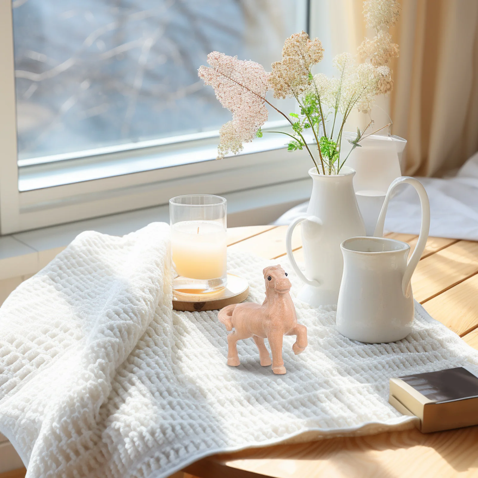 木製馬の像小さな手彫り動物ミニ彫刻ホームオフィスデスク装飾本棚リビングルーム寝室馬