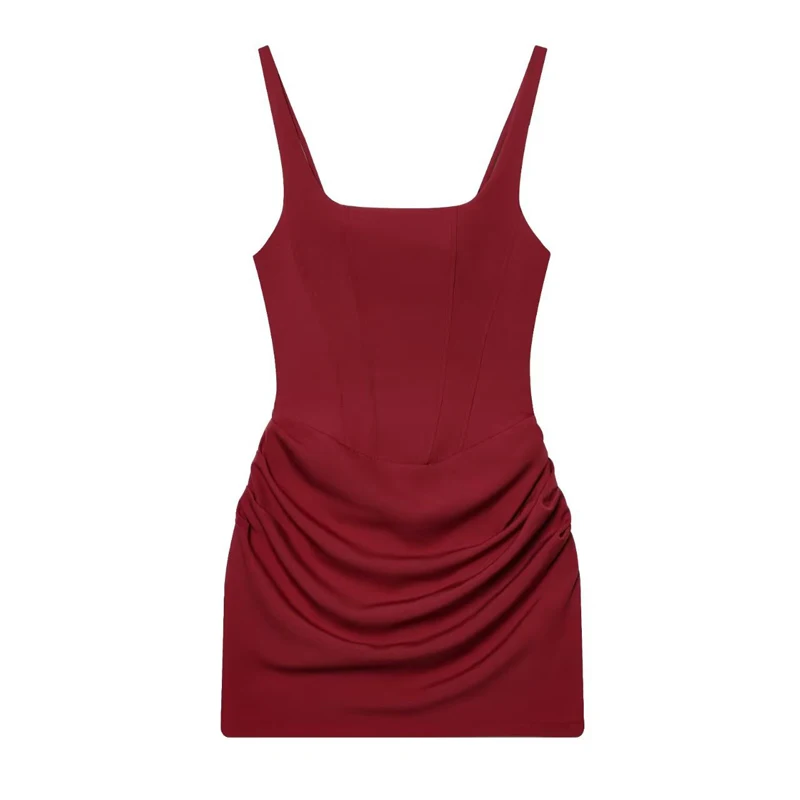 Rückenfreies, gerafftes, sexy figurbetontes Minikleid für Damen, elegantes Bandage-Kleid mit eckigem Ausschnitt, ärmellos, französischer Stil, süßes Club- und Partykleid – Detail 20
