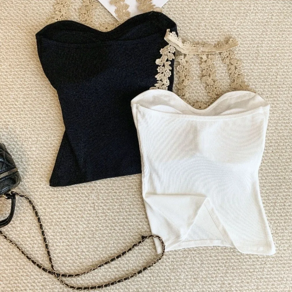 

Fashion with Pads Embroidery Flower Camisole Hollow Splicing Hanging Neck Crop Tops Streetwear Slim Fit Suspender Vest Women