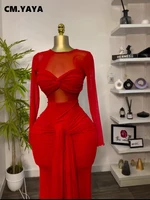 CM.YAYA Women Mesh See Though Long Sleeve Maxi Bowknot Long Dress 2026 Birthday Vacation Sexy Club Party Evening Street Dresses - Image 4