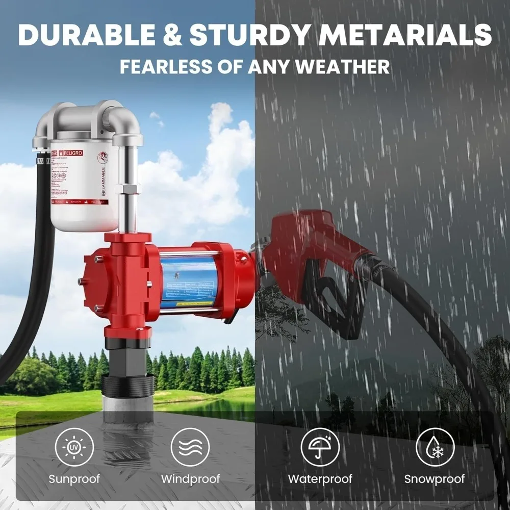 الأفضل - مضخة نقل الوقود، مضخة نقل 15 جرام في الدقيقة 12 فولت مع خرطوم تفريغ وفوهة أوتوماتيكية، حديد مصبوب عالي التحمل للديزل