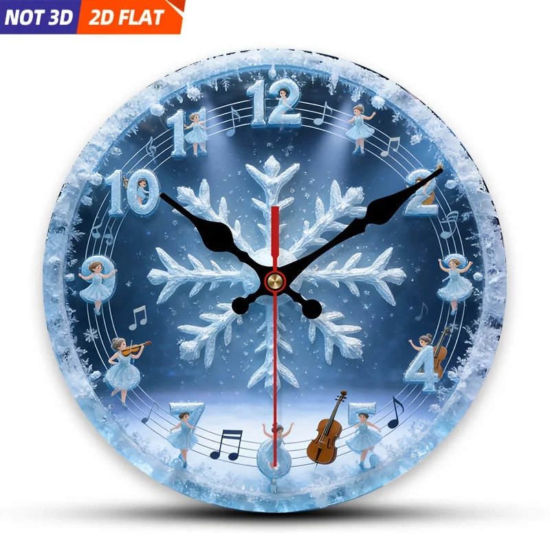 

1 шт. Современные минималистичные настенные часы в стиле ледяной тематики с музыкальными нотами и зимним дизайном - бесшумные, не тикающие, круглые деревянные часы, подходящие для