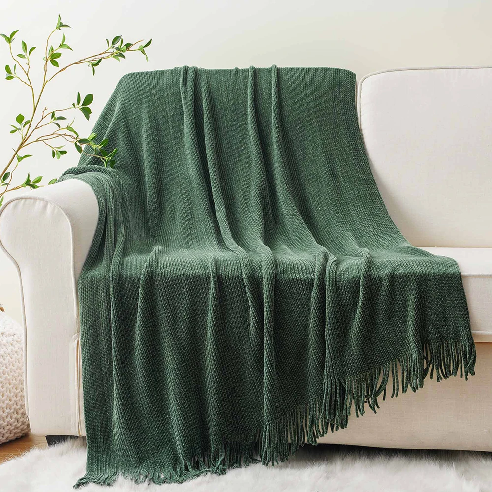 Battilo Chenille Knit Blankets with Tassels Caramel Plaid Throw Blanket for Bed Couch Decorative Sofa Blanket Bedroom Fall Decor