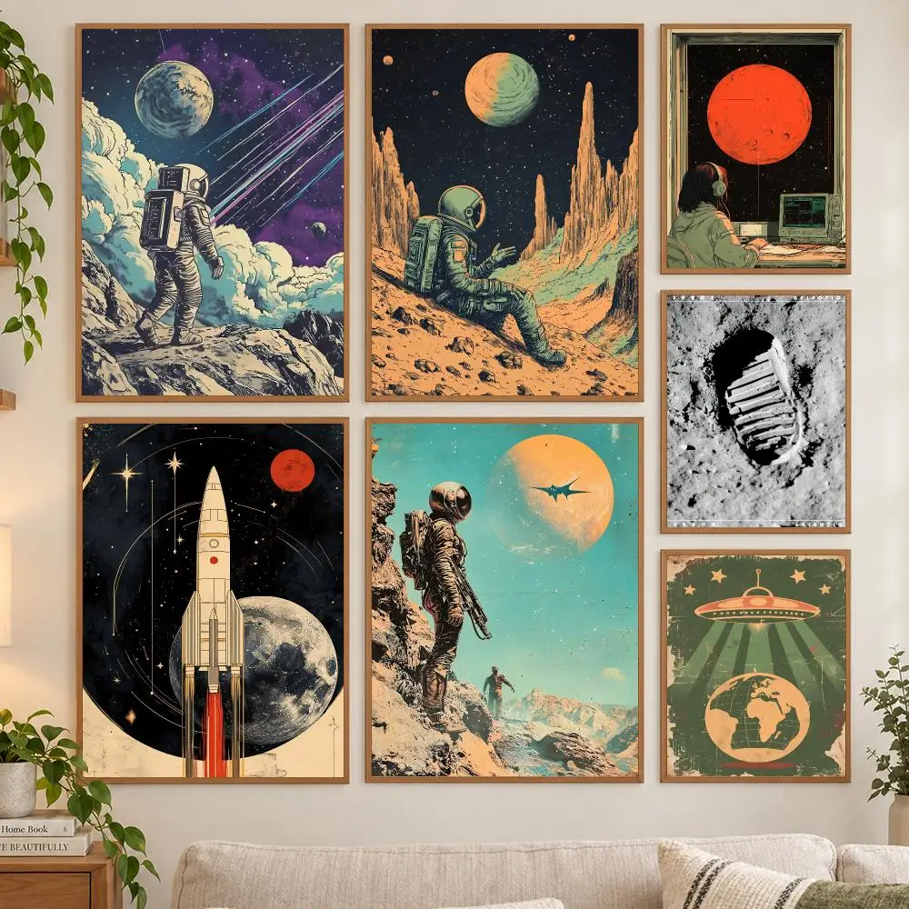 Retro space technology spaceship Poster HD art sticky wall waterproof home living room bedroom bar aesthetic decoration