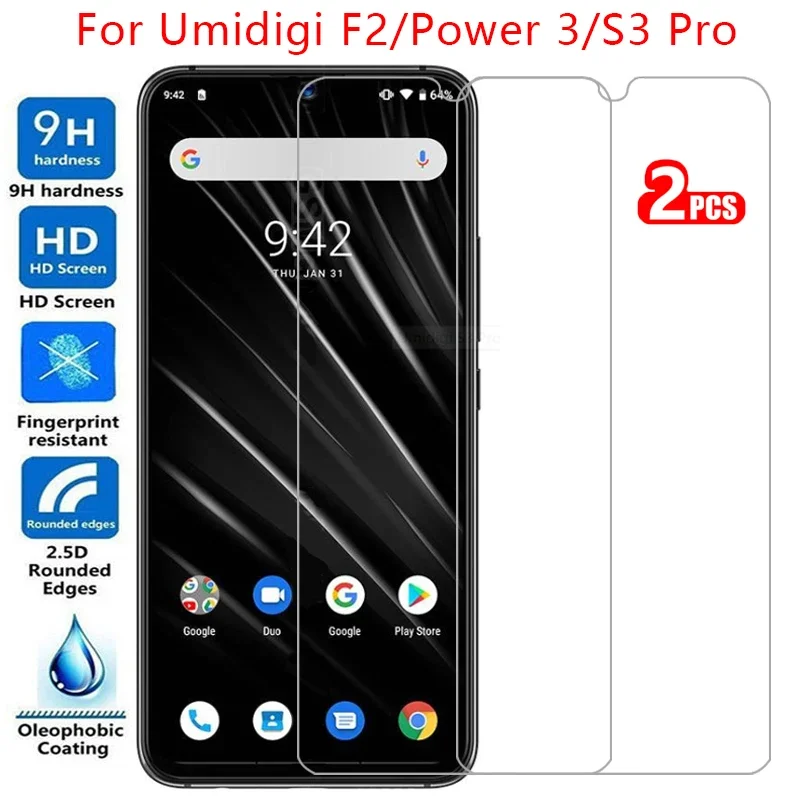 2pcs for Agq Protective Tempered Glass for Umidigi F2 Power 3 S3 Pro Screen Protector on Umi Digi F 2 2f Power