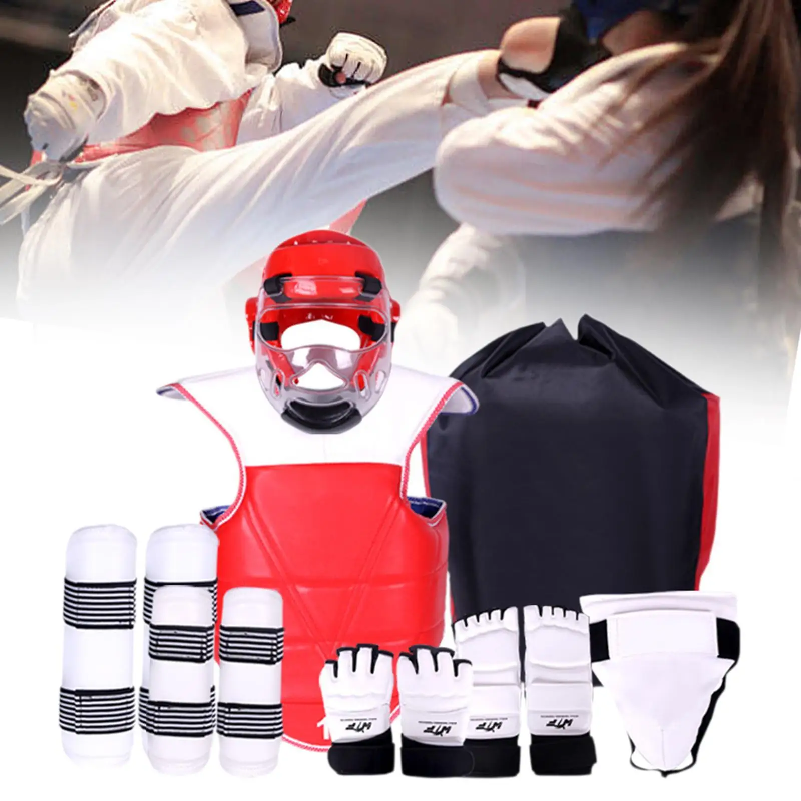 Adjustable Karate Protector Set with Boxing Headgear Face Shield Arm Shin Guards for Kickboxing Muay Thai Sparring Kids