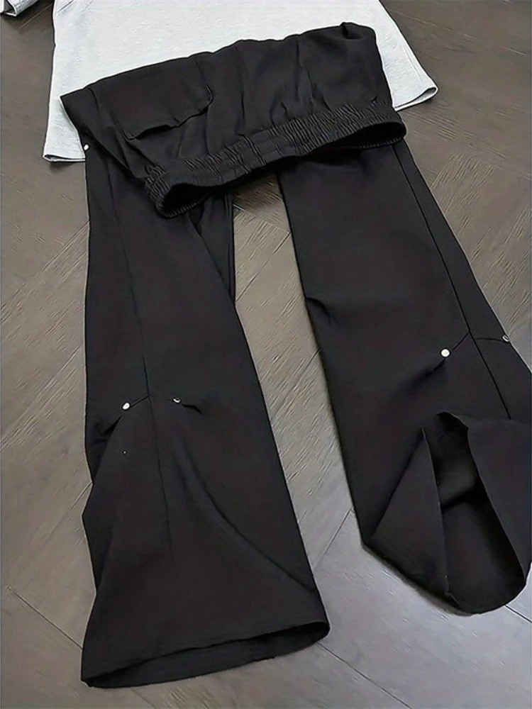 Men's Black Rivet Cargo Pants Summer Loose Pleated Tactical Trousers Hip Hop Streetwear Designer Joggers