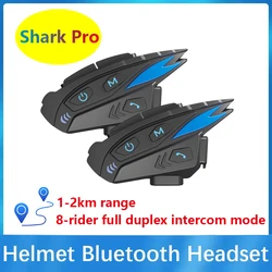 Motorcycle Helmet Bluetooth Intercom Headset Shark Pro IP65 Waterproof CVC Denoise FM Radio Connection 2 Devices Music Sharing