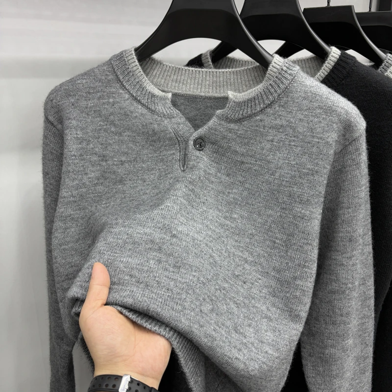 

Fake Two Round Neck Sweaters Men's Winter Lapel Old Money Style Knitted Sweater Top Lazy Style Jacket