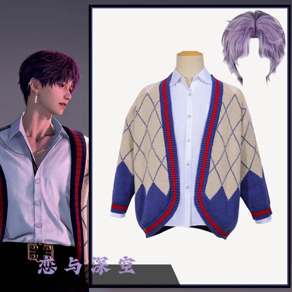 

Love and Deepspace Rafayel Cosplay Costume Asymmetric Romantic Lapel Daily Loose Sweater Cardigan Comic Con Stage Performance