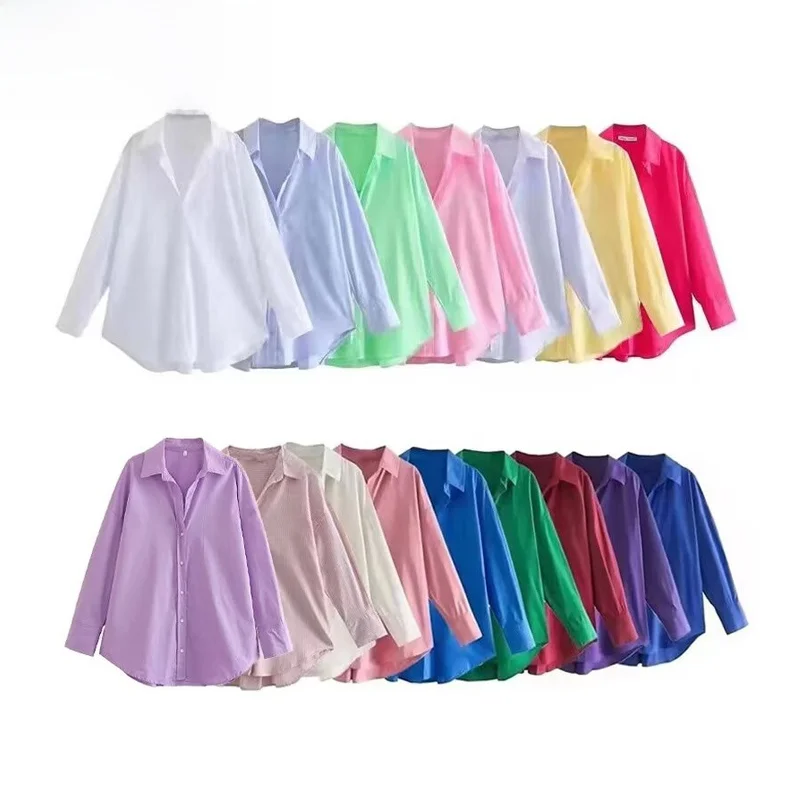 

ZBZR Spring New Women's Faion Retro Loose Slimming Collar Silk irt Top Women's Polyester Fiber Long Sve Regular T...