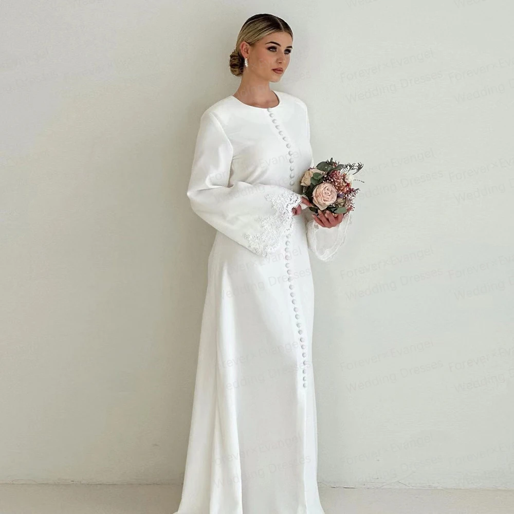 

Simple Muslim Wedding Dresses Woman's Mermaid Appliques Button Formal Long Sleeve Split Bride Gowns 2025 Customized فستان الزفاف