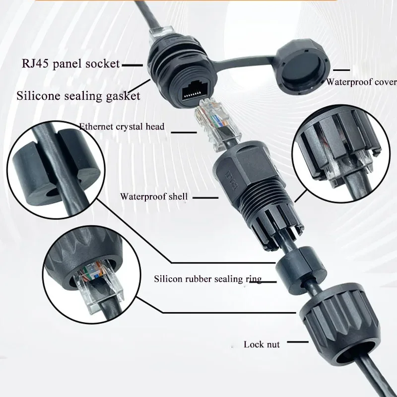 Welded RJ45 Waterproof Network Connector IP67 Gigabit CAT6 RJ45 Aviation Plug Panel Socket M21 RJ45 Ethernet Connector Cable