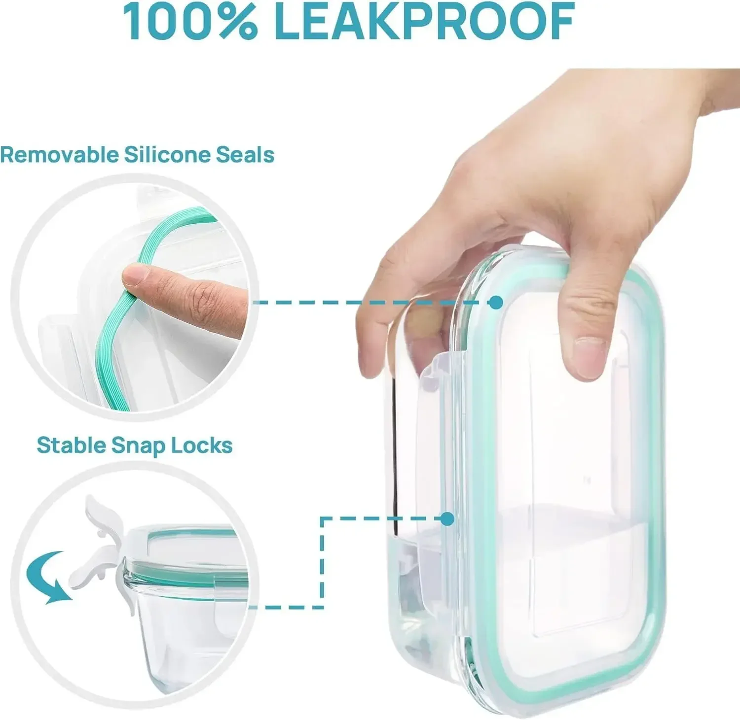 صندوق بينتو للغداء الزجاجي للبالغين، حاويات تخزين المواد الغذائية مع أغطية الميكروويف وغسالة الأطباق، حاوية إعداد الوجبات الآمنة للمكتب #2