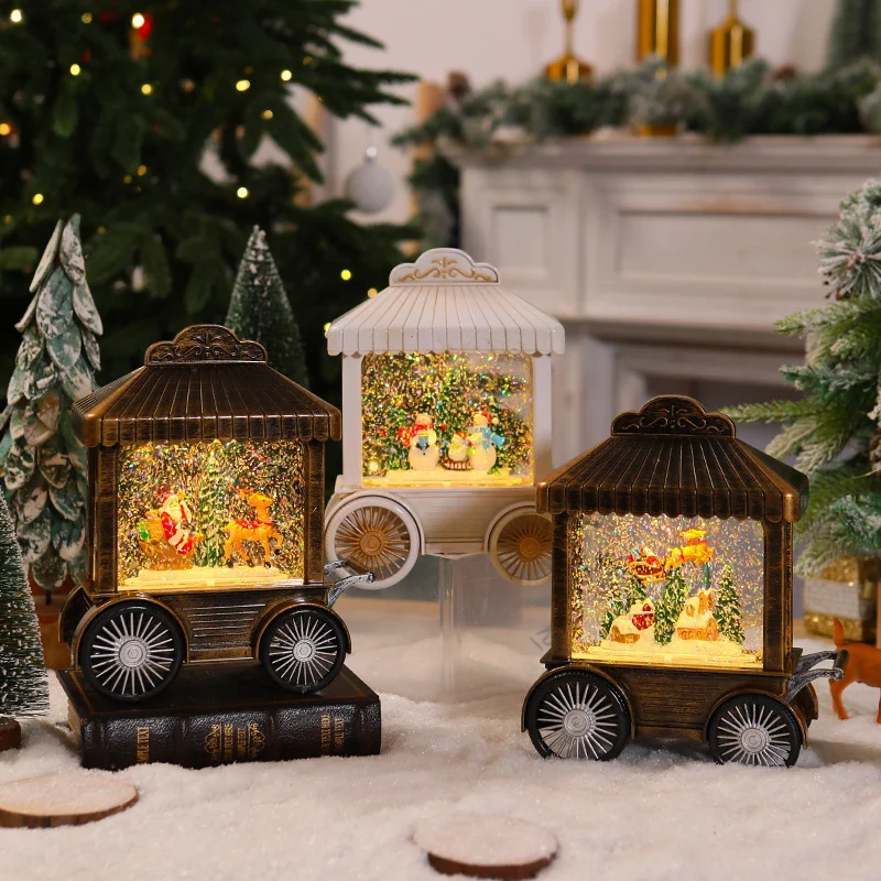 Creativity Christmas Handcart Shine Snowfall Santa Claus Christmas Tree Desktop Ornament Restaurant Display Window Decoration