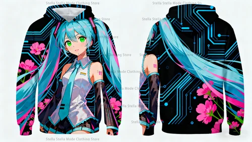 Imagen 2 del producto Sudadera con capucha MINISO de otoño para mujer con estampado de dibujos animados de Hatsune Miku, jersey informal de moda, cómodo para uso diario de moda