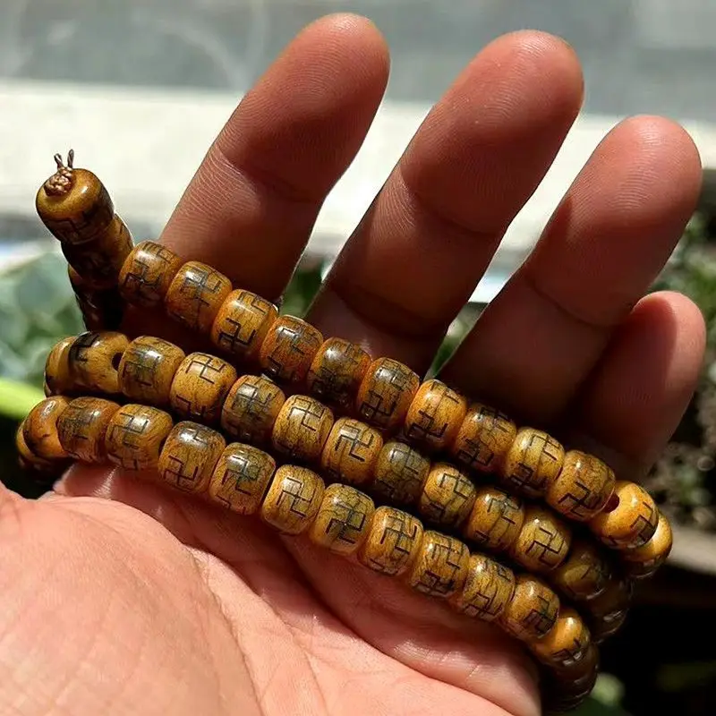 Ox Bone Words Old 108 PCs Buddha Beaded Chain Tibetan Style Crafts Beads Accessories Bracelet
