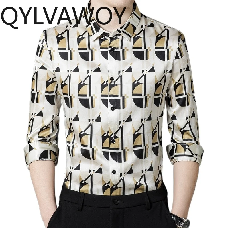 

QYLVAWOY 92.4% Real Mulberry Silk Men's Shirts Long Sleeves Shirts Spring Autumn Tops High-end Menswear Clothing Fashion Casual