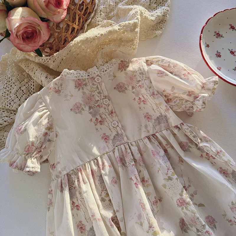 Floral Square Neck Girl's Dress French Gentle Style Summer Lace Short Sleeved Children's Cake Princess Dress Children's Clothing 3