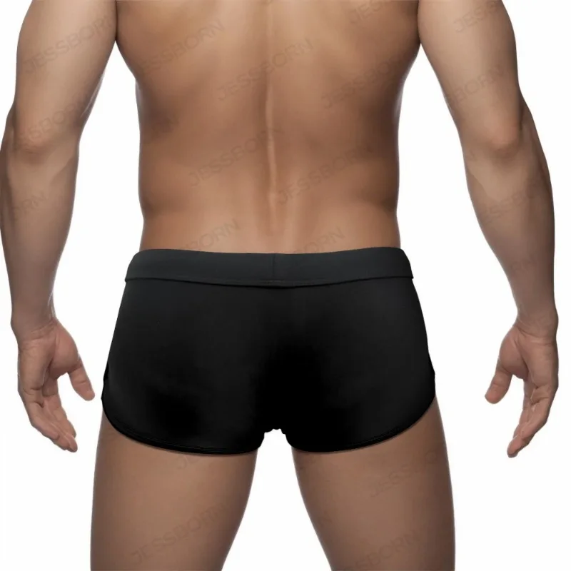 Man Sexy Hollow Out Black Boxers Penis Shape Pads Swimming Trunks Ocean Beach Hot Springs Trunks Gay Panties Casual Shorts