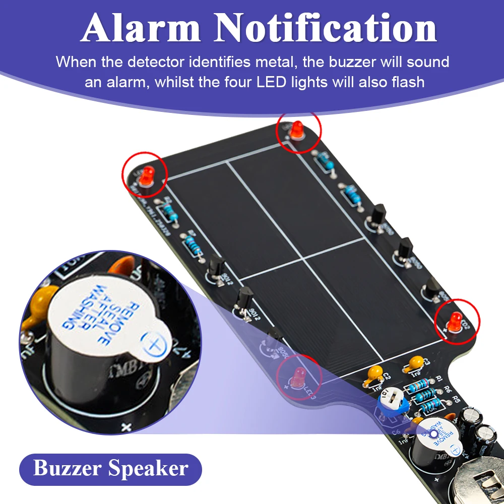 DIY Metal Detector Kit Handheld Detector LED Light Alarm Flashing DIY Kit Electronic Welding Practice