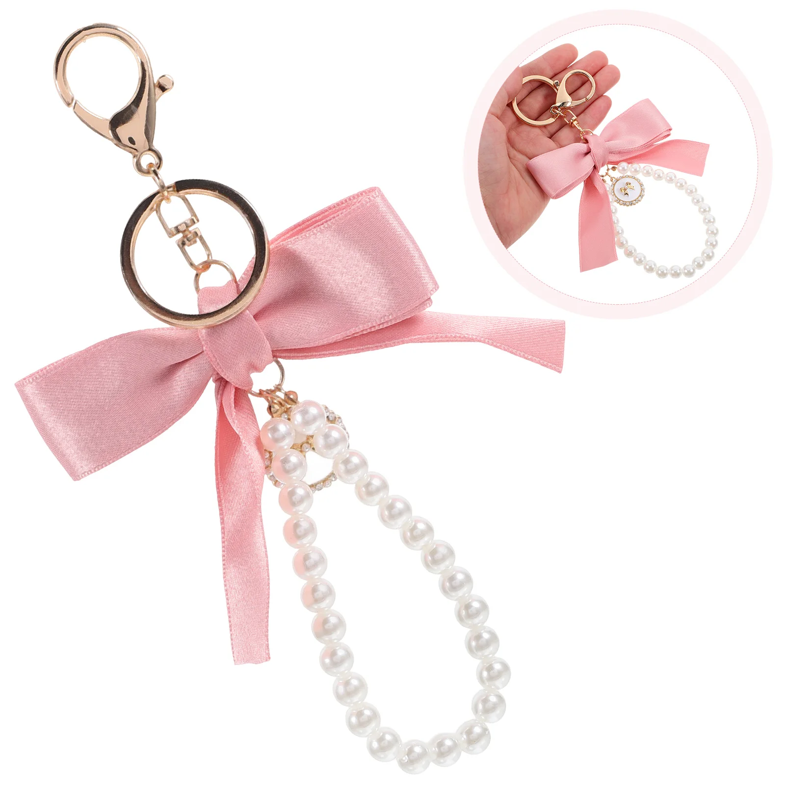 Pearl Chain Bow Keychain Cute for Keys Ring Bowknot Keychains Women's Purse Hanging Charms