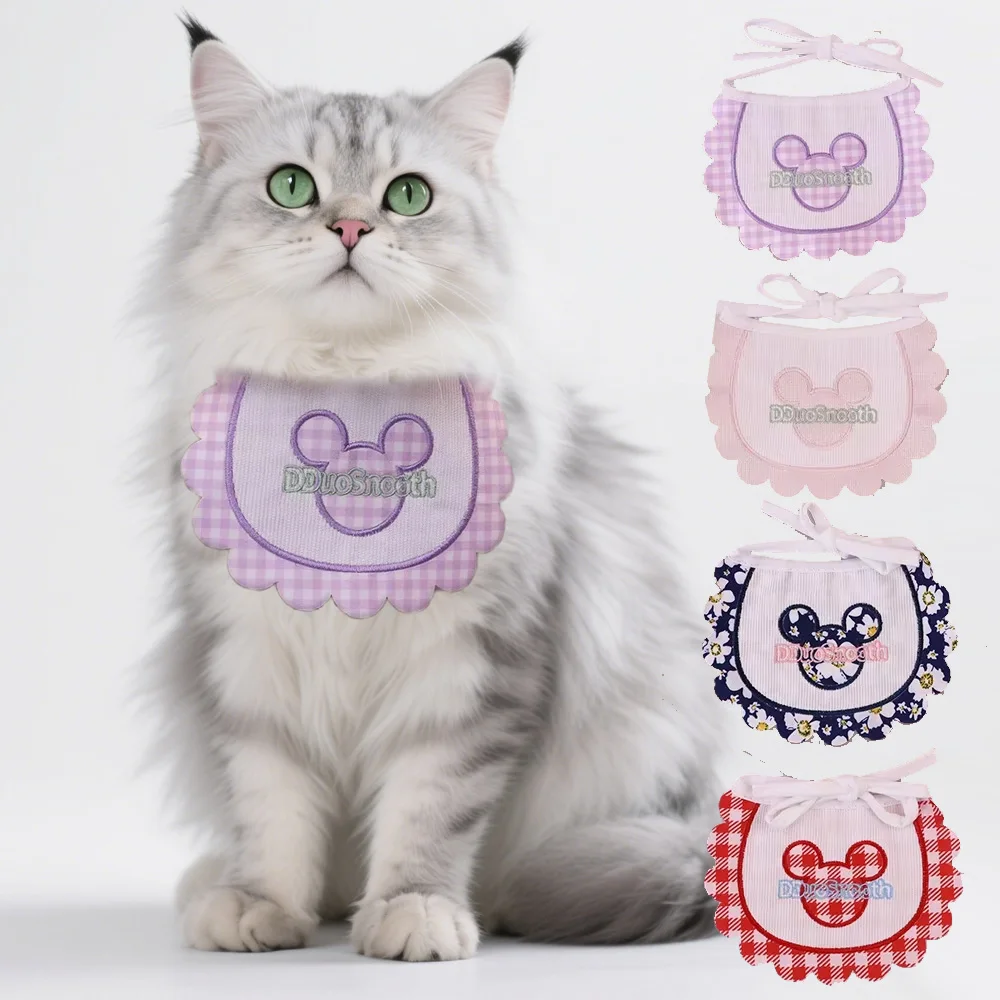 

Pet Cute Lace Scarf, Cartoon Korean-style Checkered Wave-pattern Bib Cat & Dog Daily Wear,Party Photo decoration
