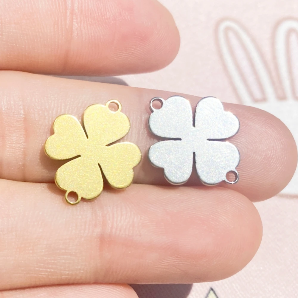 Creative Gold Color Clover Charm 10-20Pcs Stainless Steel Earrings Four Plum Blossoms Cloveres Charms Handmake Jewel Diy Making