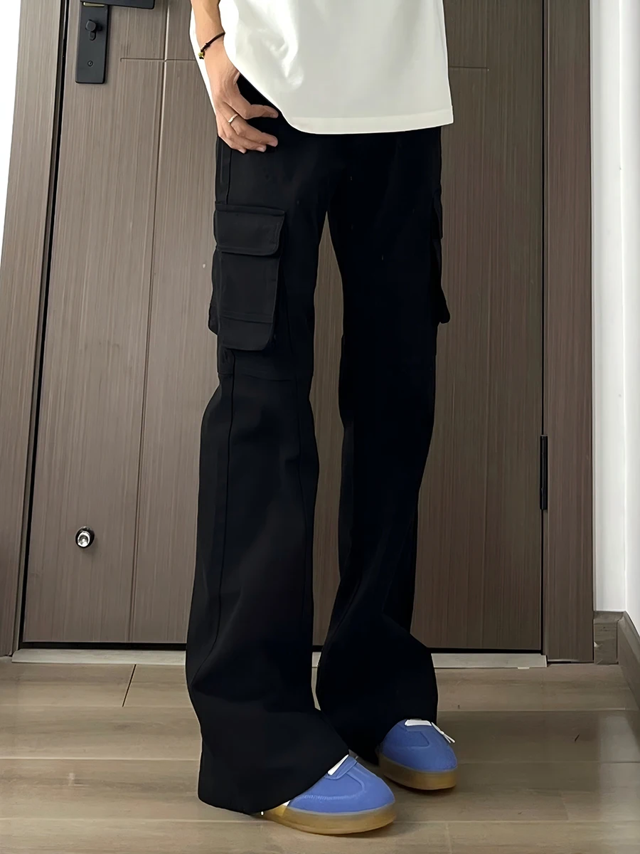 

American Style Workwear Jeans Men's High Waist Leg Lengthening Pants Big Pocket Straight Leg Micro Flared Long Trousers