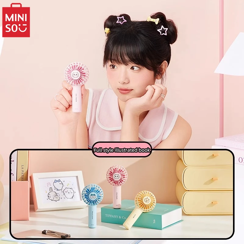 MINISO Chiikawa Series 1200mAh Handheld Mini Fan Summer Anime Office  Outdoor Camping Air Cooler Children's Toy Birthday Gift