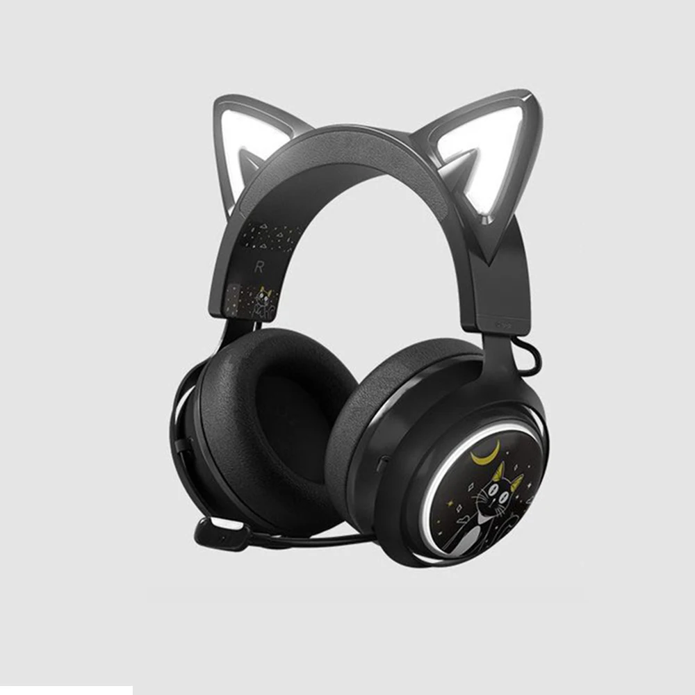 Somic GS510 Gamers-hoofdtelefoon met microfoon Kattenoren Rgb Licht Kleurrijk Schattig Headset Ruisonderdrukking Meisje Gaming-oortelefoon Gif